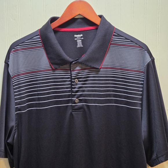 Reebok Other - Reebok Polo Shirt Mens XLT Black Stripe PlayDry Golf 100% Polyester Tagless
